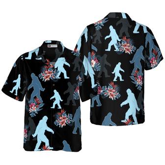 Bigfoot Hawaiian Shirt - The Tropical Leaves Bigfoot Hawaiian Shirt, Black Tropical Floral Bigfoot Hawaiian Shirt - Perfect Gift For Husband, Boyfriend, Friend, Family - Seseable