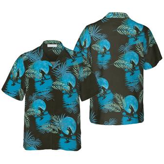 Bigfoot Hawaiian Shirt - Tropical Blue Moon Bigfoot Hawaiian Shirt, Black And Blue Moonlight Hawaiian Shirt - Perfect Gift For Husband, Boyfriend, Friend, Family | Favorety