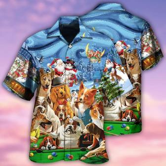 Billiard Hawaiian Shirt, Funny Dogs Aloha Hawaiian Shirt, Billiard Dogs Merry Christmas Aloha Shirt For Men - Gift For Billiard Lovers, Dog Lovers - Seseable
