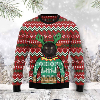Black Cat Christmas Reindeer Awesome Funny Ugly Christmas Sweater - Thegiftio UK