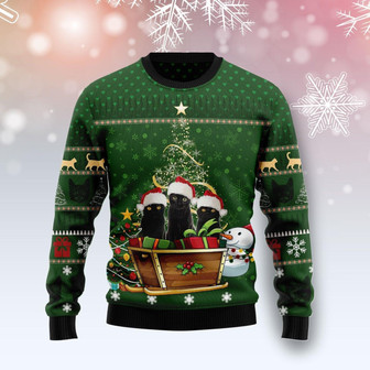 Black Cat Group Green Xmas Funny Ugly Christmas Sweater - Thegiftio UK