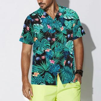 Black Cat Hawaiian Shirt, Tropical Fourth Of July, US Flag Hawaiian Shirt - Perfect Gift For Lover, Friend, Family - Seseable