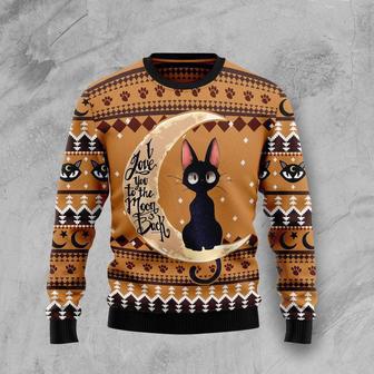 Black Cat Moon And Back Ugly Christmas Sweater For Men & Women | Favorety AU