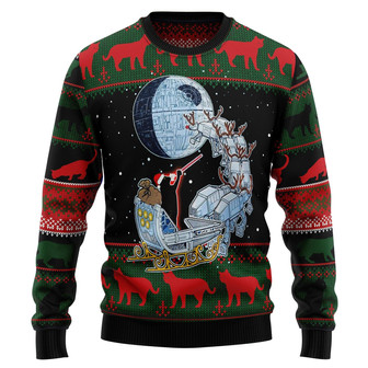 Black Cat Sleigh To Death Star Ugly Christmas Sweater - Thegiftio UK