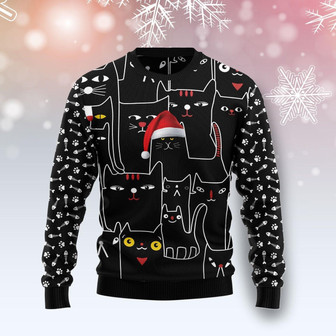 Black Cat With Noel Hat Funny Ugly Christmas Sweater - Thegiftio UK