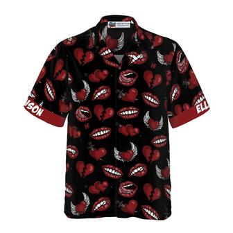 Black Valentine Seamless Pattern Hawaiian Shirt Custom, Lips Personalized Hawaiian Shirt - Perfect Gift For Lover, Friend, Family - Seseable