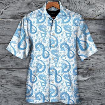 Blue Dragon And White Hawaiian Shirt For Summer, Dragon Colorful Hawaiian Shirts Outfit For Men Women, Dragon Lovers | Favorety DE