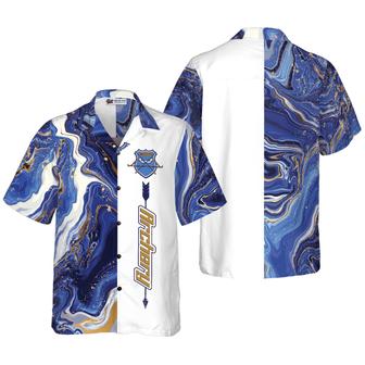 Blue Marble And Gold Archery Hawaiian Shirt, Colorful Summer Aloha Shirt For Men Women, Perfect Gift For Friend, Family, Team, Archery Lovers - Seseable