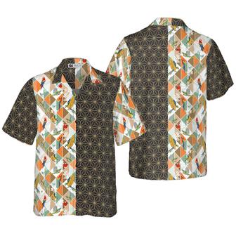 Bold Geometric Parrot Palm Hawaiian Shirt, Colorful Summer Aloha Shirts For Men Women, Perfect Gift For Husband, Wife, Boyfriend, Friend - Seseable