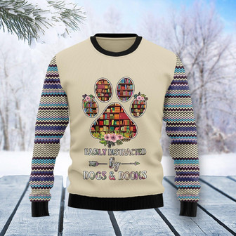 Book And Dogs Funny Family Christmas Holiday Ugly Sweater - Thegiftio UK