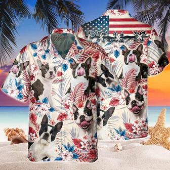 Boston Terrier Aloha Hawaiian Shirts For Summer, Dog Tropical Independence Day USA Flag Hawaiian Shirt For Men Women, 4th of July Gift For Dog Lovers - Seseable