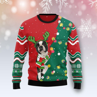 Boston Terrier Christmas Tree Funny Family Christmas Ugly Sweater - Thegiftio UK