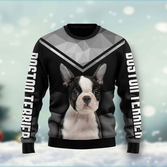 Boston Terrier Funny Black And Grey Christmas Holiday Ugly Sweater - Thegiftio UK