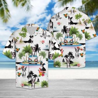 Boston Terrier Hawaiian Shirt, Dog Hippie Palm Vacation Aloha Shirt For Men And Women - Perfect Gift For Dog Lovers, Husband, Boyfriend, Friend, Wife - Seseable