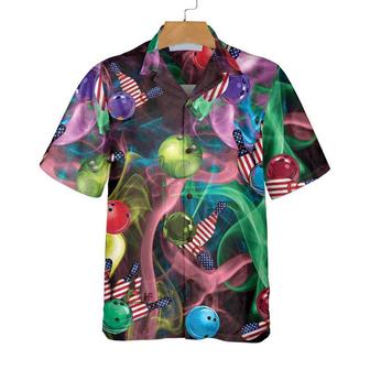 Bowling Aloha Hawaiian Shirts For Summer, Rainbow Smoke And American Flag Bowling Hawaiian Shirt For Men Women, Gift For July 4 Holiday, Bowling Lover - Seseable