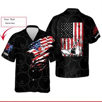 Bowling Custom Name Aloha Hawaiian Shirts For Summer, Personalized USA Flag Patriotic Independence Day Hawaiian Shirt For Men Women, Bowling Team - Seseable