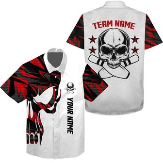 Bowling Custom Name And Team Name Hawaiian Shirt, Red Camo Skull Bowling Personalized Hawaiian Shirts For Men Women, Team, Bowling Lovers, Bowlers - Seseable