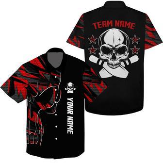 Bowling Custom Name And Team Name Hawaiian Shirt, Red Skull Bowling Personalized Hawaiian Shirts For Men Women, Team, Bowling Lovers, Bowlers | Favorety UK