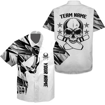 Bowling Custom Name And Team Name Hawaiian Shirt, White Camo Skull Bowling Personalized Hawaiian Shirts For Men Women, Team, Bowling Lovers, Bowlers - Seseable