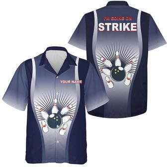 Bowling Custom Name Hawaiian Shirt, Blue Bowling I'm Going on Strike Personalized Hawaiian Shirts For Men Women, Team, Bowling Lovers, Bowlers - Seseable