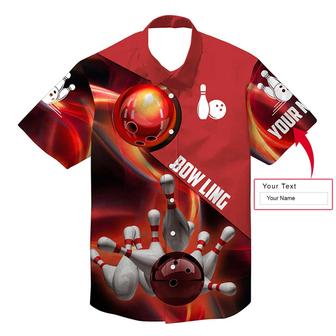 Bowling Custom Name Hawaiian Shirt, Red Flame Bowling Balls And Pins Personalized Hawaiian Shirts For Men Women, Bowling Lovers, Team, Bowlers - Seseable