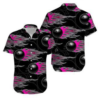 Bowling Hawaiian Shirt, Bowling Fire Black Pink Aloha Hawaiian Shirts - Gift For Bowling Lovers, Friend, Family | Favorety AU