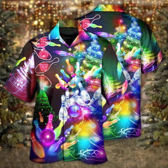 Bowling Hawaiian Shirt, Bowling Merry Christmas Hawaiian Shirt, Bowling Christmas Tree Aloha Shirt For Men - Perfect Gift For Bowling Lovers, Bowlers - Seseable