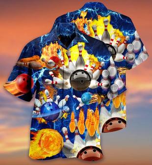 Bowling Hawaiian Shirt, Bowling With Flame Hawaiian Shirt, Earth Planet Bowling Shirt - Perfect Gift For Bowling Lovers, Bowlers - Seseable