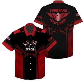 Bowling Hawaiian Shirt Custom Name And Team Name, Red And Black Bowling Personalized Hawaiian Shirts For Men Women, Team, Bowling Lovers, Bowlers - Seseable