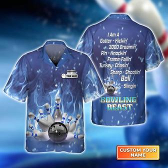 Bowling Hawaiian Shirt Custom Name - Bowling On Blue Fire Bowling Beast Personalized Aloha Hawaiian Shirt - Gift For Friend, Family, Bowling Lovers - Seseable
