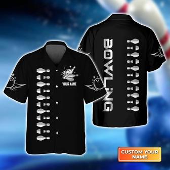 Bowling Hawaiian Shirt Custom Name - Bowling Strike Black And White Personalized Aloha Hawaiian Shirt - Gift For Friend, Family, Bowling Lovers - Seseable
