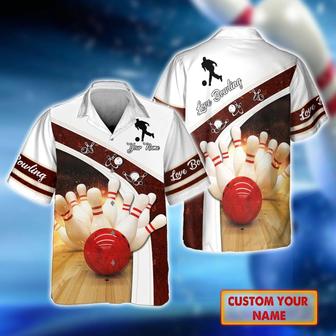 Bowling Hawaiian Shirt Custom Name - Bowling Strike Hit With Fire Explosion Personalized Aloha Hawaiian Shirt - Gift For Friend, Family, Bowling Lovers - Seseable