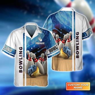 Bowling Hawaiian Shirt Custom Name - Bowling Strike In Water Personalized Aloha Hawaiian Shirt - Gift For Friend, Family, Bowling Lovers - Seseable