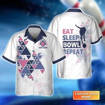 Bowling Hawaiian Shirt Custom Name - Eat Sleep Bowl Repeat Personalized Aloha Hawaiian Shirt - Gift For Friend, Family, Bowling Lovers - Seseable
