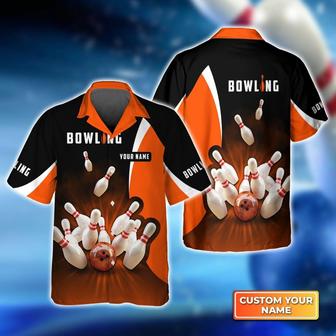 Bowling Hawaiian Shirt Custom Name - Perfect Orange Strike Bowling Personalized Aloha Hawaiian Shirt - Gift For Friend, Family, Bowling Lovers - Seseable