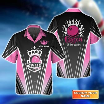 Bowling Hawaiian Shirt Custom Name - Pink Bowling Ball Queen Of The Lanes Personalized Aloha Hawaiian Shirt - Gift For Friend, Family, Bowling Lovers - Seseable