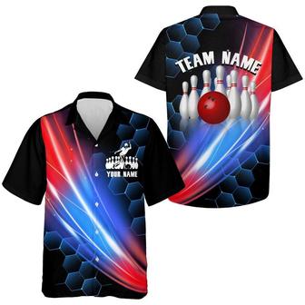 Bowling Hawaiian Shirt Custom Name & Team Name, Black Bowling Personalized Shirt For Men Women, Bowling Lovers, Bowlers - Seseable