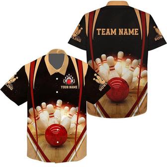 Bowling Hawaiian Shirt Custom Name Team Name, Black Vintage Bowling Personalized Shirt For Men Women, Team, Bowling Lovers, Bowlers - Seseable