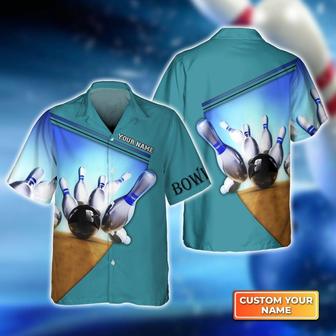 Bowling Hawaiian Shirt Custom Name - Ten Pin Bowling Blue Colorful Personalized Aloha Hawaiian Shirt - Gift For Friend, Family, Bowling Lovers - Seseable