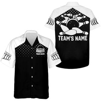 Bowling Hawaiian Shirt Custom Team Name And Name, Black White Bowling Personalized Shirt For Men Women, Team, Bowling Lovers, Bowlers - Seseable