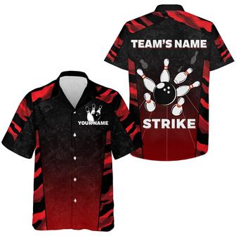 Bowling Hawaiian Shirt Custom Team Name And Name, Red Camo Strike Bowling Personalized Shirt For Men Women, Bowling Lovers, Bowlers - Seseable