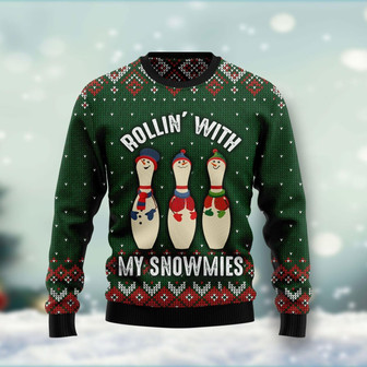 Bowling Rollin' With My Snowmies Funny Family Ugly Sweater - Thegiftio UK