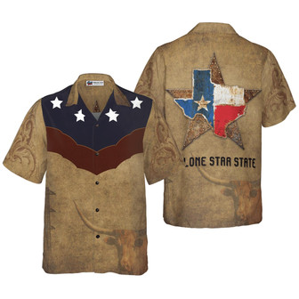 Brown Vintage Floral Damask Pattern Texas Aloha Hawaiian Shirt For Summer, The Lone Star State Texas Home Hawaiian Shirt For Men Women, Proud Texas | Seseable UK