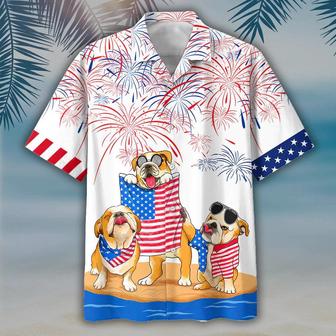 Bulldog Aloha Hawaiian Shirts For Summer, Dog Independence Day Freedom Of USA 4th Of July Flag Aloha Hawaiian Shirt For Men Women, Gift For Dog Lovers - Seseable
