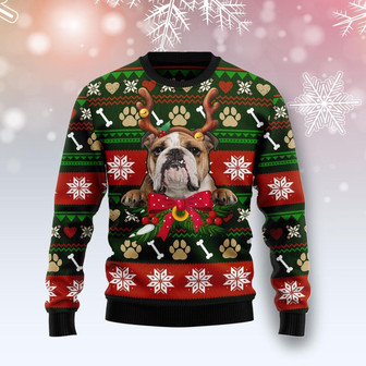 Bulldog Funny Family Christmas Holiday Green Red Ugly Sweater - Thegiftio UK