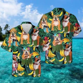 Bulldog Hawaiian Shirt, Tropical Summer Leaves Hawaiian Shirt For Men - Perfect Gift For Bulldog Lovers, Husband, Boyfriend, Friend, Family - Seseable
