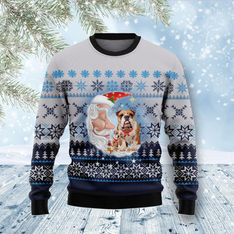 Bulldog Love Santa Moon Ugly Christmas Sweater - Thegiftio UK