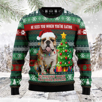 Bulldog Loves Snacks Ugly Sweater For Men And Women - Thegiftio UK
