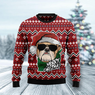 Bulldog Merry Christmas Funny Family Red Ugly Sweater - Thegiftio UK