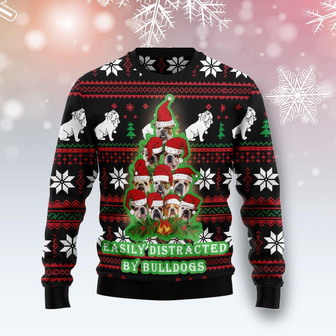Bulldog Pine Tree Christmas Ugly Sweater - Thegiftio UK